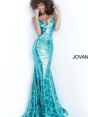 Jovani Teal Sequin Fitted Mermaid Gown